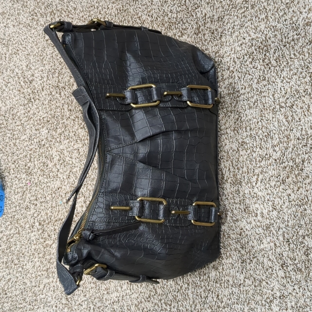 Kate Landry grey and brass faux alligator purse shoulder bag